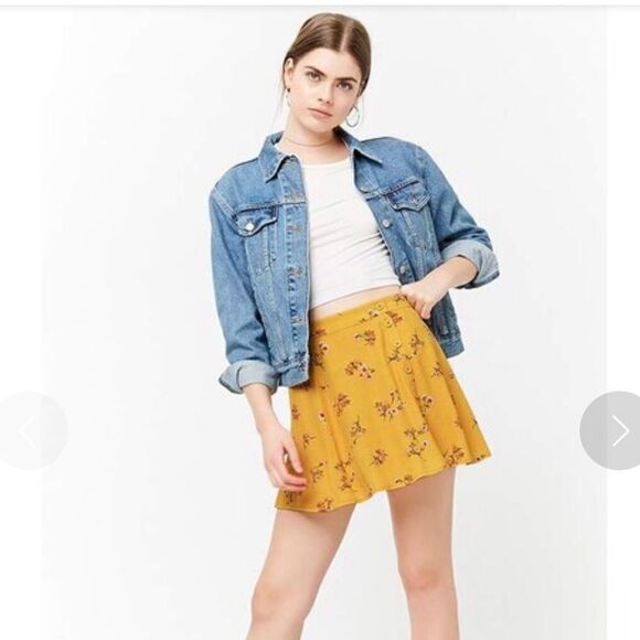 Forever 21 Yellow Floral Button Down Skirt Small - Picture 1 of 6